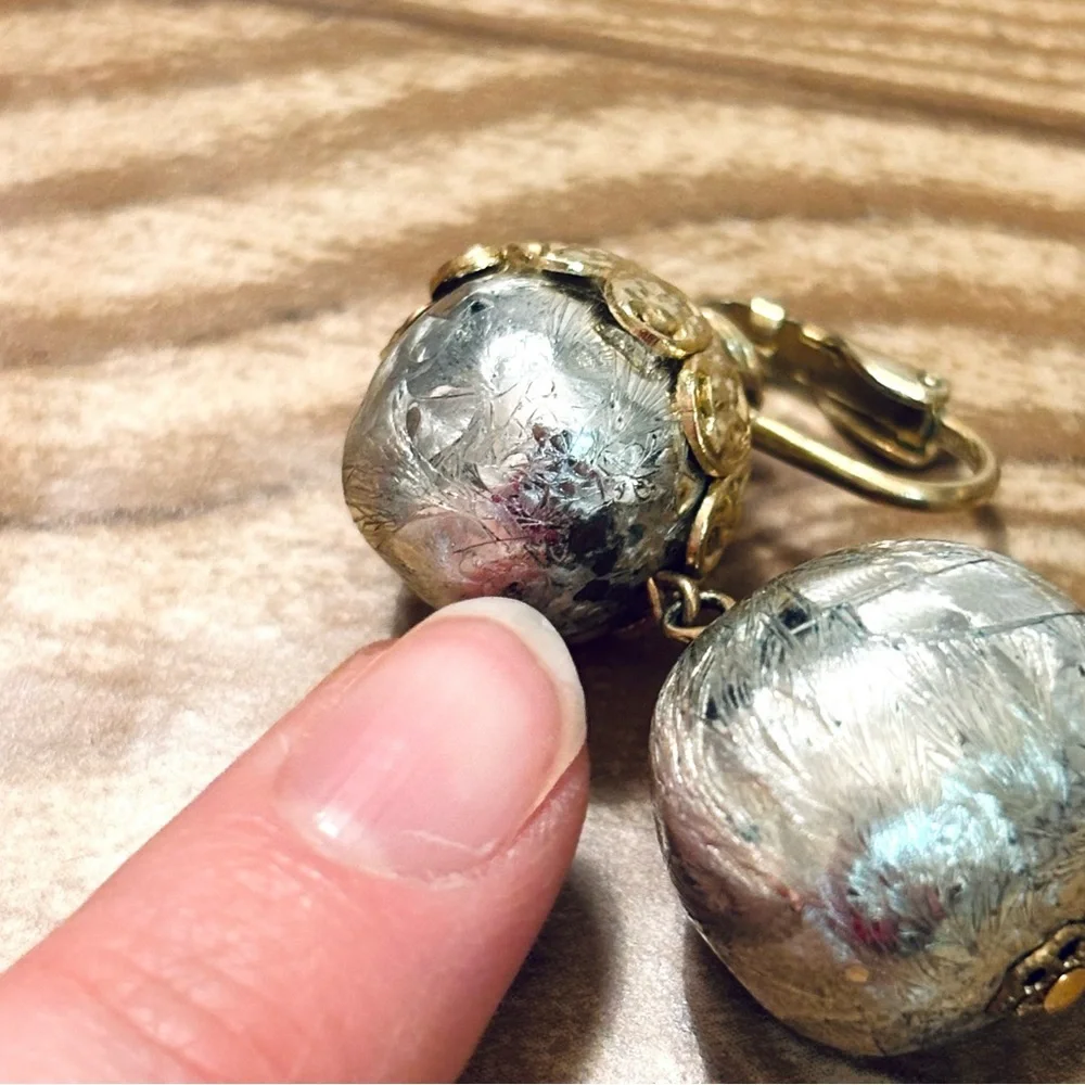 Vintage Silver and Gold Tone Ball Drop Clip-On Earrings - Picture 8 of 8